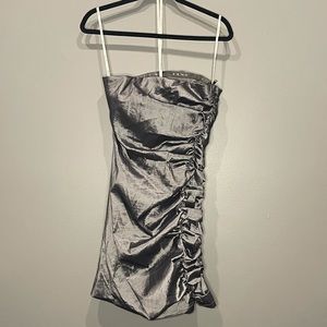 Calvin Klein Ruched Metallic Gray Dress